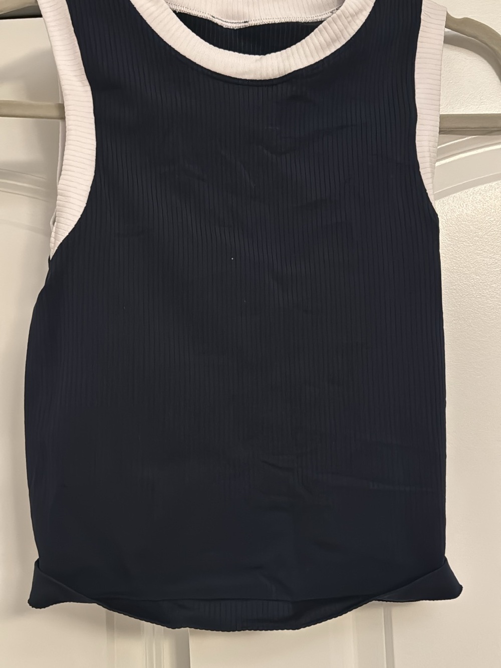 Athleta Ribbed Muscle Tank in Navy with White Trim